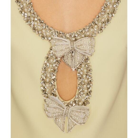 Self-Portrait Crepe Bow Mini Dress Yellow Embellished US 2 - Picture 4 of 16